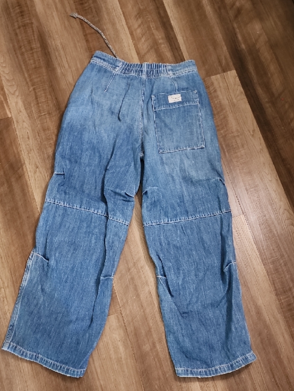 We The Free Free People Light Wash Cargo Jeans Relaxed Drawstring Waist Wide Leg - Picture 5 of 11